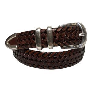 FOSSIL Brown Braided Leather Silver Buckle Belt 34